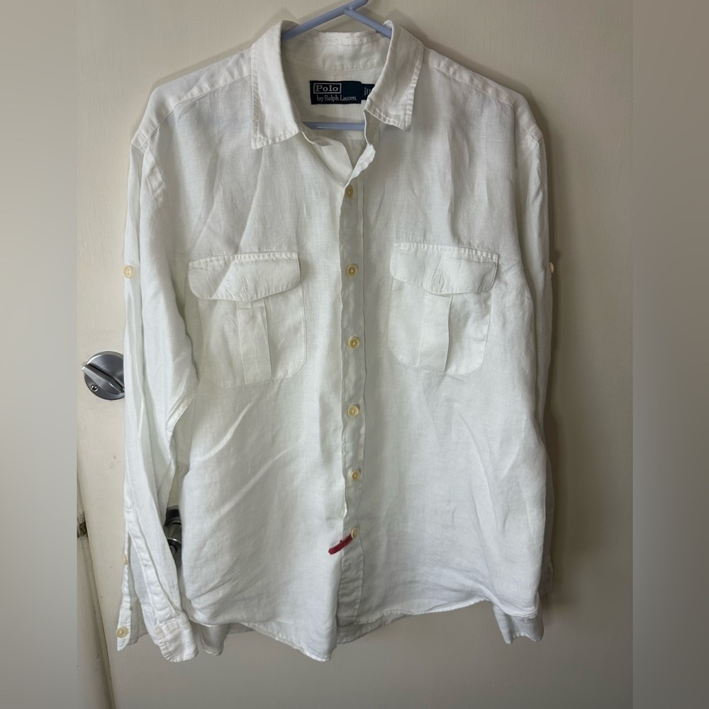 Ralph Lauren White Linen High-Low Hem Shirt-Skirt